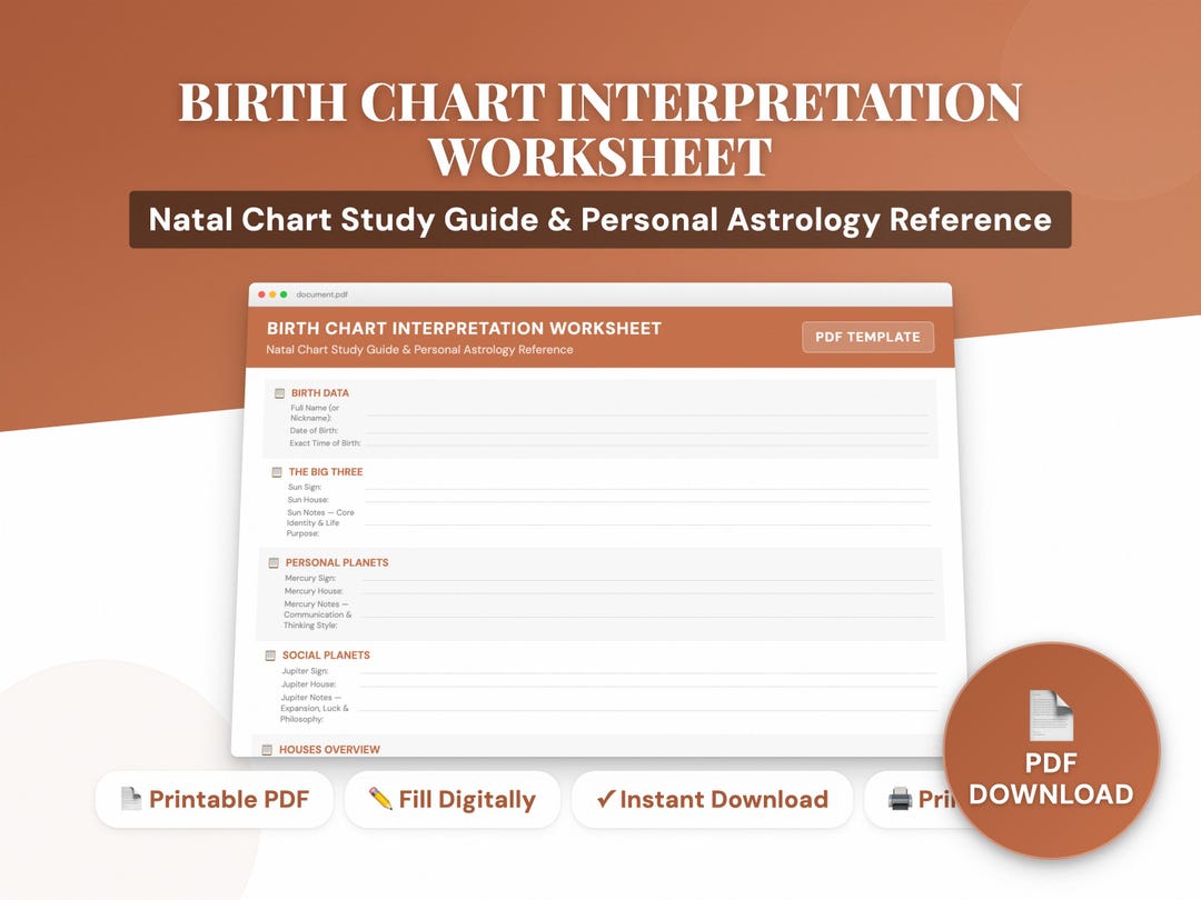 Birthchart Worksheet Birth Chart Worksheet PDF | Natal Chart Study Guide | Astrology ...