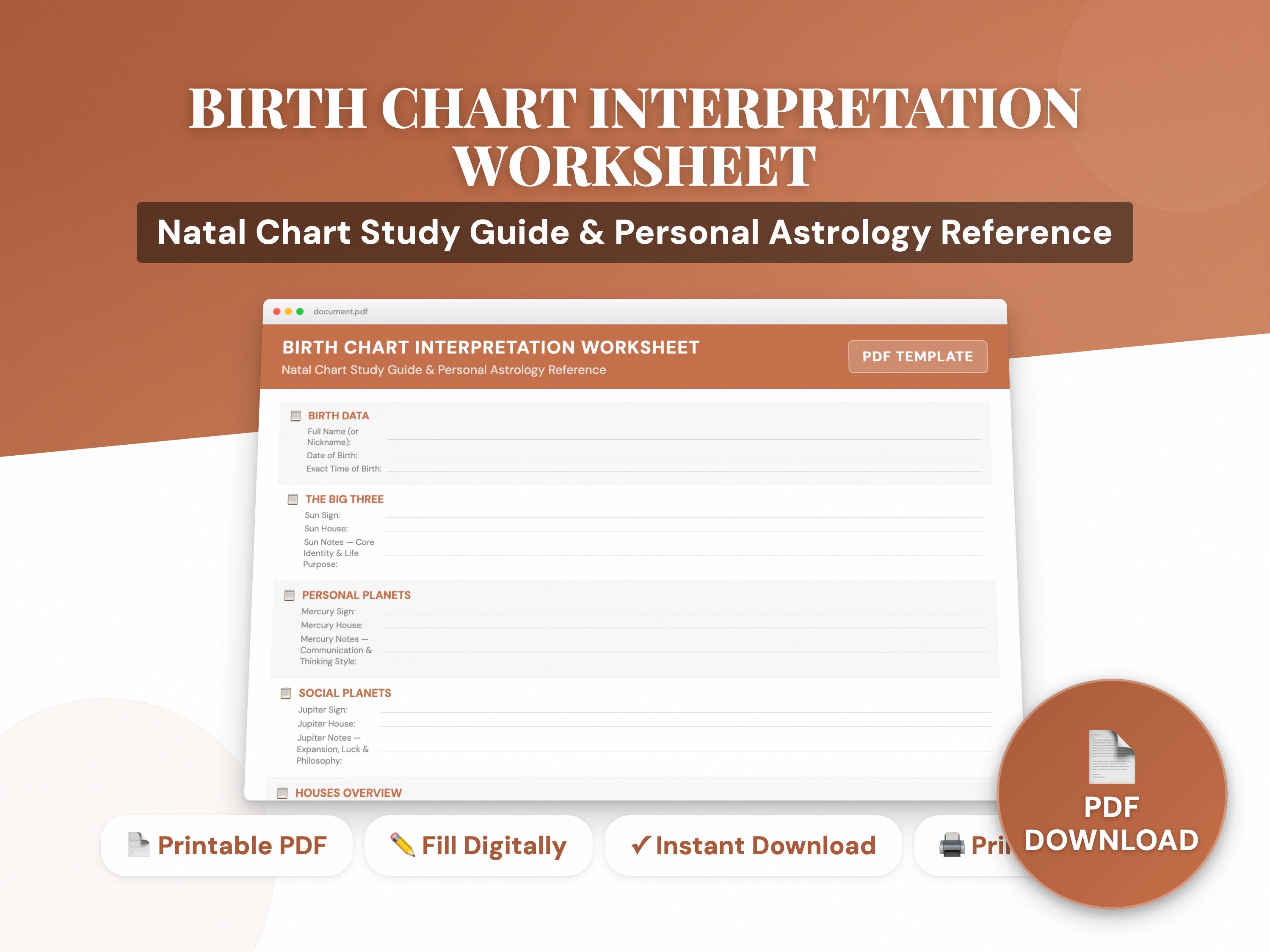 Birth Chart Worksheet PDF | Natal Chart Study Guide | Astrology ...