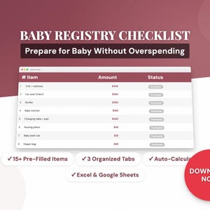 Baby Registry Checklist | Excel Google Sheets Template (Digital Download)