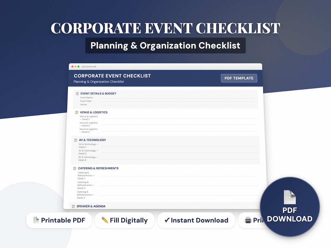 Corporate Event Checklist | Business Planning PDF (instant Download) - Etsy