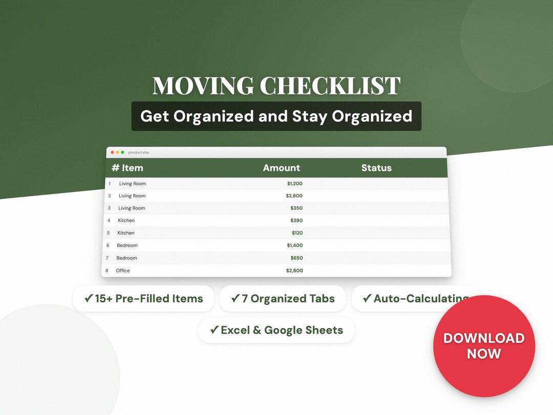 Moving Checklist | Moving Planner Excel Template | Relocation Organizer ...