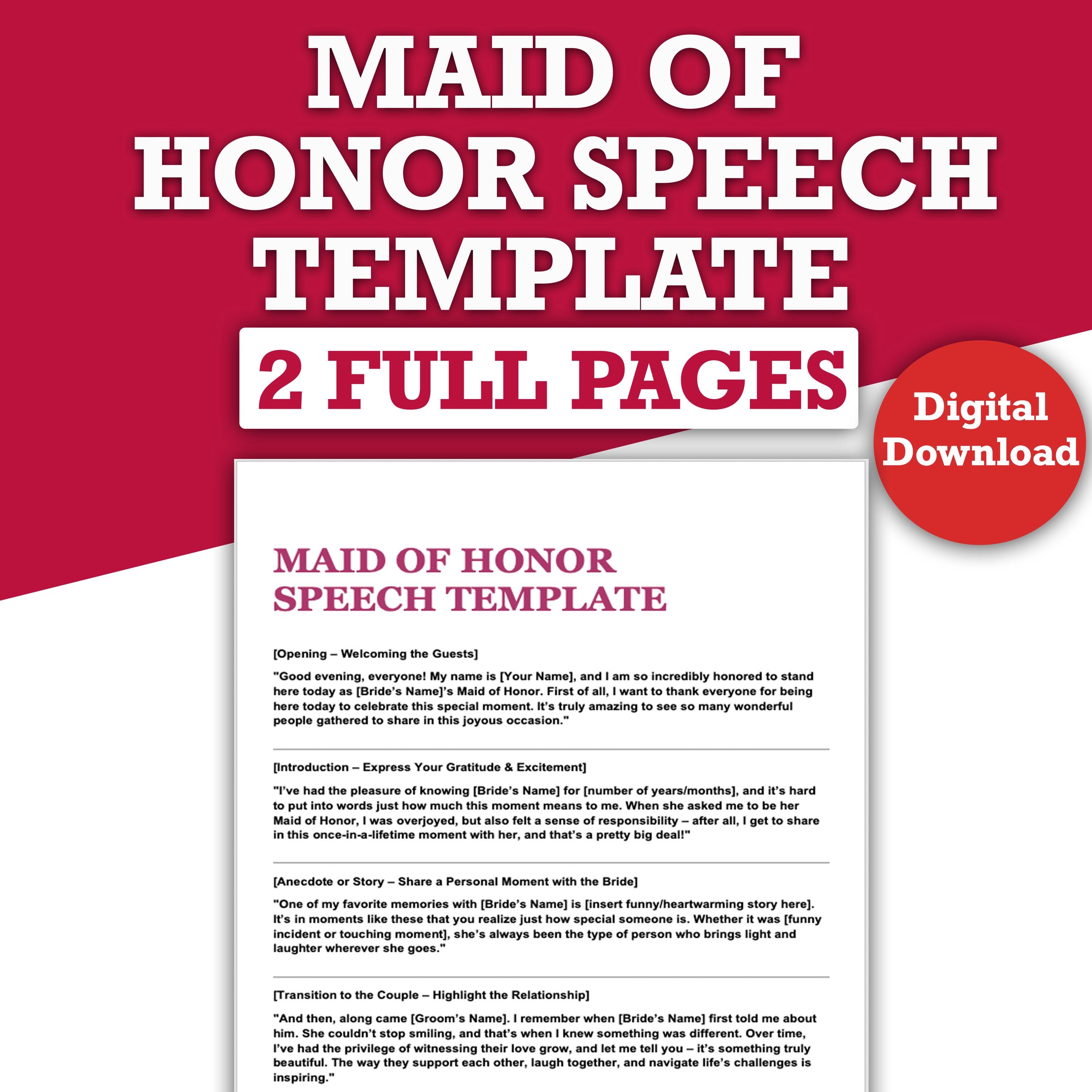 Editable Maid of Honor Speech Template Heartfelt Personalized Wedding