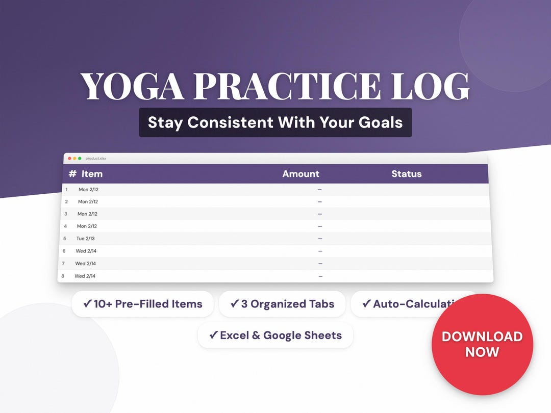 Yoga Practice Log | Fitness Excel Template | Workout Tracker | Google ...