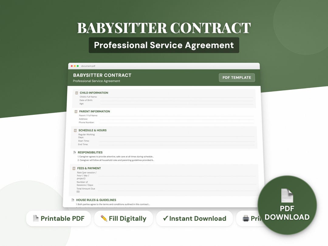 Babysitter Contract Template | Babysitting Agreement PDF | Childcare ...