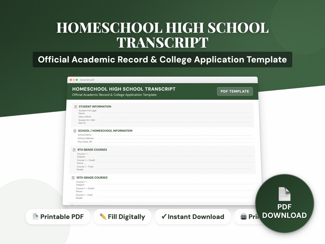 Hs Templete Homeschool High School Transcript | Official Template PDF | College ...
