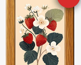 Strawberry Botanical Print – Cozy Kitchen or Nursery Decor (Digital Download)