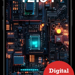 Tech iPhone Wallpaper – Set of 4 Futuristic Circuit Board Art Backgrounds | High-Tech Digital Download