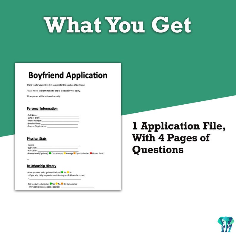 Fun Boyfriend Application Template – Relationship Icebreaker (digital ...