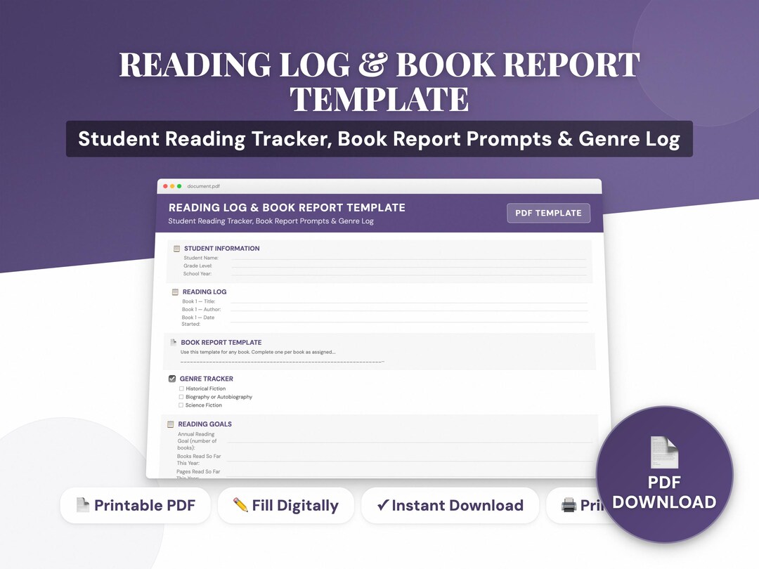 Reding Report Homeschool Reading Log and Book Report Template (PDF Download) - Etsy