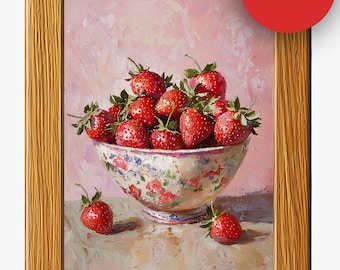 Strawberry Still Life Painting – Vintage Kitchen Art Print (Digital Download)