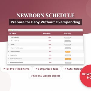 Plantilla de horario para recién nacidos / Planificador de rutina diaria (Excel, Google Sheets)