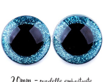 Lot de 10 Yeux sécurité brillants bleu pailleté 20mm pour peluche, pupille ronde et rondelles emboîtantes (5 paires)