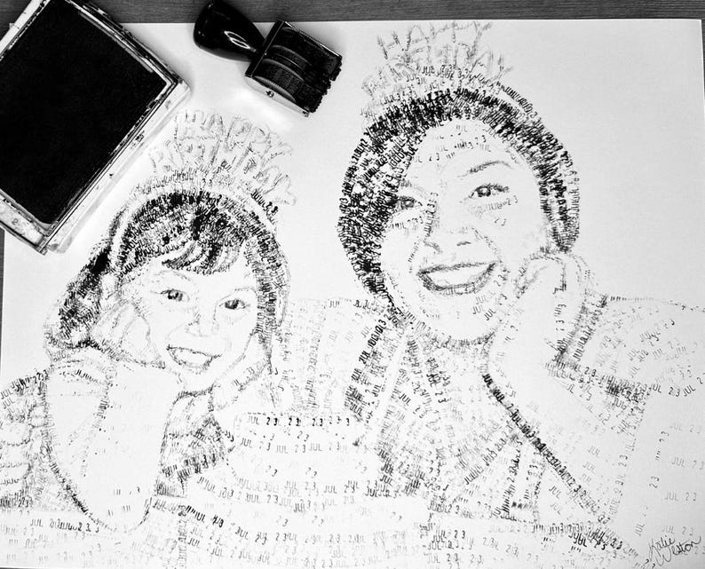 Retrato personalizado con sello de fecha - Retrato de pareja personalizado - Retrato de mascota - Regalo de aniversario - Regalo personalizado - Arte personalizado - Regalo de cumpleaños para bebé imagen 3