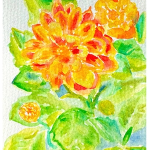 Impresión de pintura de acuarela de flor naranja