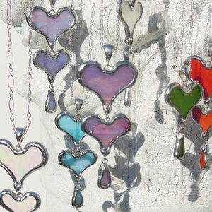 Purple Stained Glass Heart Necklace with Sterling Chain image 2