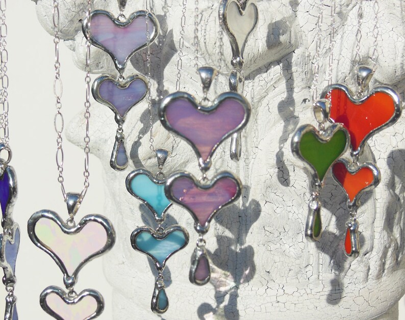 Purple Stained Glass Heart Necklace with Sterling Chain image 2