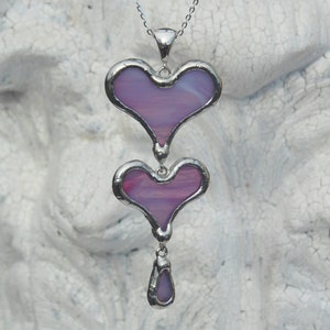 Purple Stained Glass Heart Necklace with Sterling Chain image 1