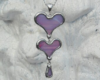 Purple Stained Glass Heart Necklace with Sterling Chain