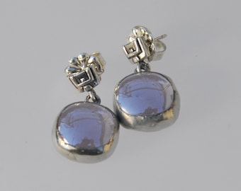 Purple glass drop post earrings