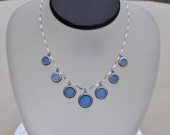 Powder blue glass circle chandelier necklace