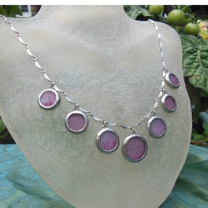 Pink translucent glass circle chandelier necklace image 4