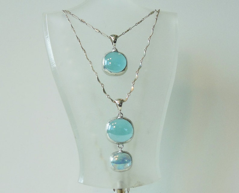 Layered blue glass drop necklaces zdjęcie 5