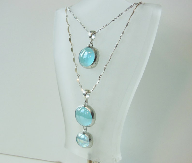 Layered blue glass drop necklaces zdjęcie 4