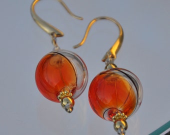 Red glass swirl ball earrings