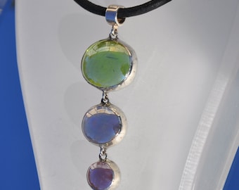 Purple and green glass drop necklace