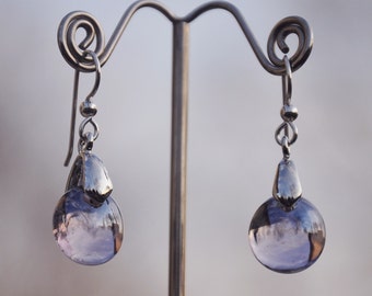 Purple glass drop earring