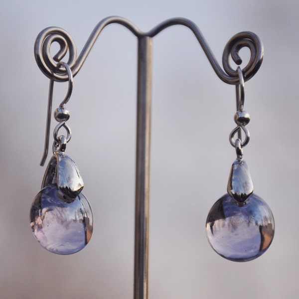 Purple glass drop earring