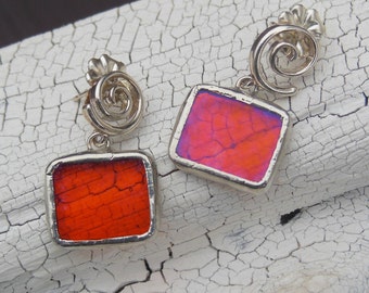 Orange square earrings