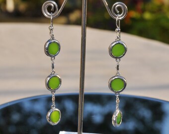 Green glass circle drop earrings