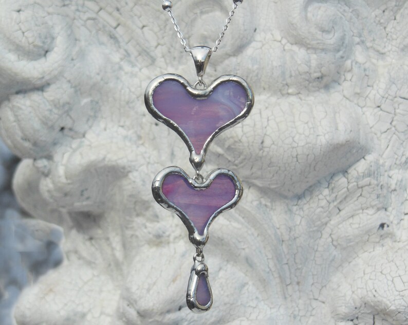 Purple Stained Glass Heart Necklace with Sterling Chain image 3