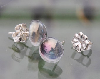 Iridescent Glass and Sterling Stud Earrings