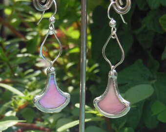 Pink fan leaf earrings