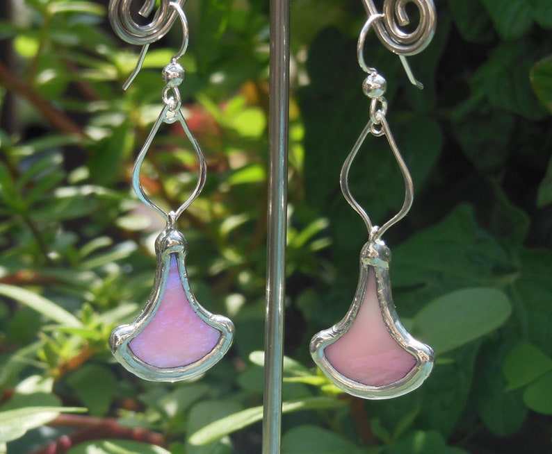 Pink fan leaf earrings image 1