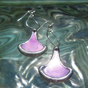 Pink fan leaf earrings image 4