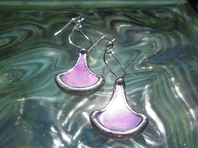 Pink fan leaf earrings image 4