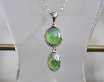 Iridescent green double drop necklace
