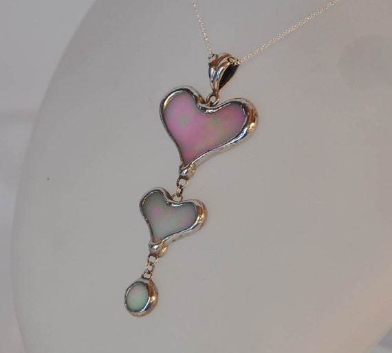 Pink Glass Heart Dangle Necklace