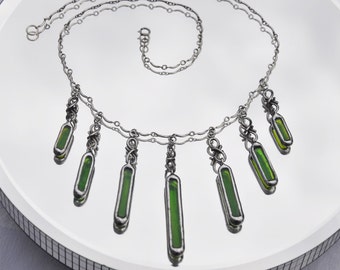 Apple Green Glass Reversible Chandelier Necklace