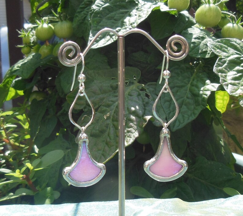 Pink fan leaf earrings image 5