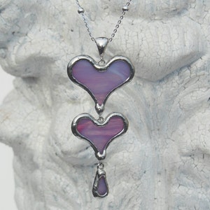 Purple Stained Glass Heart Necklace with Sterling Chain image 4