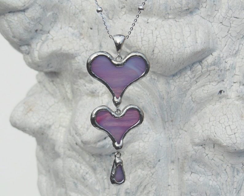 Purple Stained Glass Heart Necklace with Sterling Chain image 4