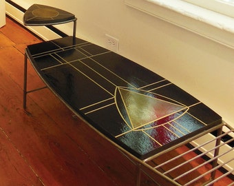 Modern mosaic and welded steel coffee table