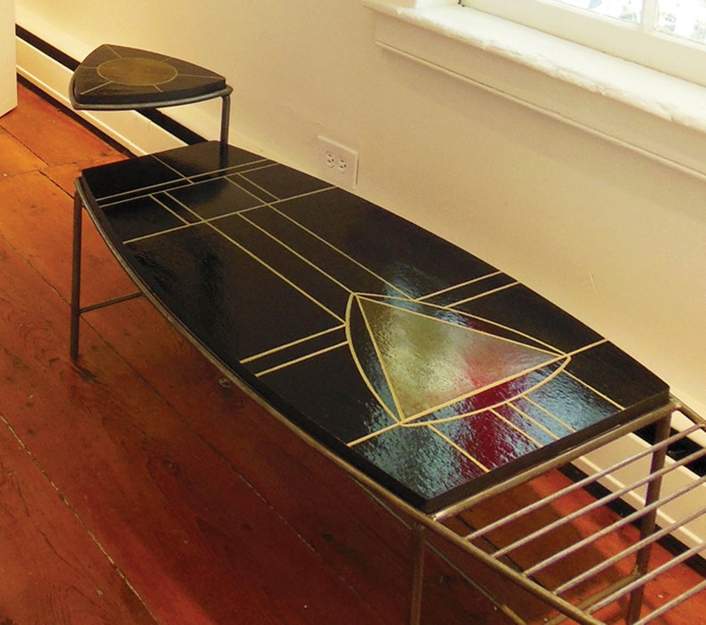 Modern mosaic and welded steel coffee table image 1