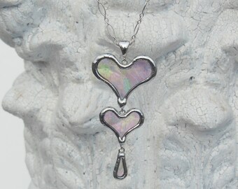 Translucent pink waterglass heart necklace