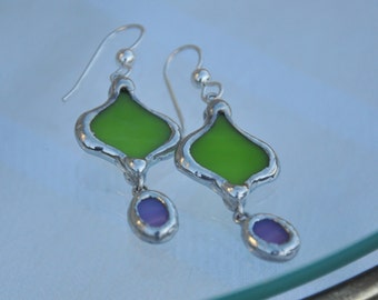 Green eastern petal drop earrings