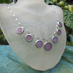 Pink translucent glass circle chandelier necklace image 2